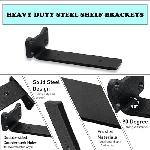 Shelf Brackets Heavy Duty Industrial L Shelf Bracket - 0.2 Inch Thick Premium Solid Steel Shelf Supports, Black Rustic W