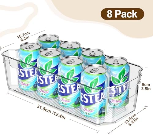 incostar Clear Fridge Organizer, Refrigerator Organizer Bins with Handle, Freezer, Kitchen Cabinet, Pantry Organization,