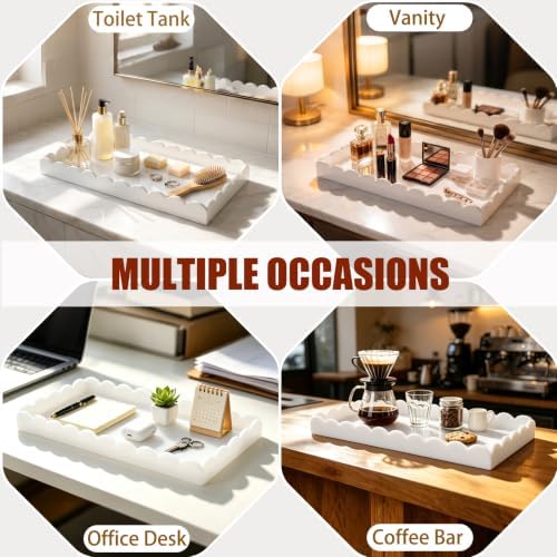 White Scalloped Acrylic Tray 5mm Thicken for Vanity Makeup,Perfume,Soap Dispenser,Napkin,12x6 Decorative Serving Tray fo