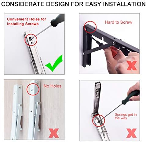 YUMORE Folding Shelf Brackets 10", Max Load: 330lb Heavy Duty Stainless Steel Collapsible Shelf Bracket for Table Work B