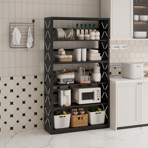 SteeLoong 5 Tier Bookcase,Metal Bookshelf with Adjustable Feet & Shelves