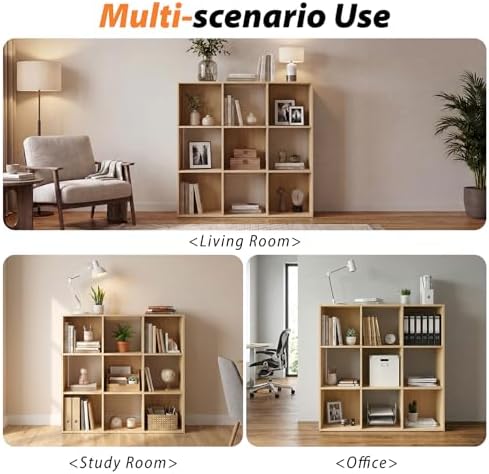 WannabeMyself【Easy Assembly】 9 Cube Storage Organizer with Anti-Tipping Kits,Reversible Open Back Book Shelf, Bookcase f