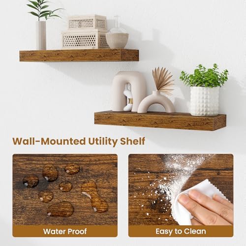 Fun Memories Floating Shelves Bathroom for Wall Mounted Shelves, 20 Inch Wood Shelf Set of 2, Home Storage & Display Dec