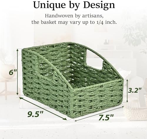 Green Storage Basket 2 Pack Handwoven Paper Rope Pantry Baskets