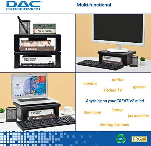 DAC STAX Monitor Riser, Ultra-Sturdy Adjustable Desktop Computer Monitor Stand, Supports up to 66 Pounds, Medium Size