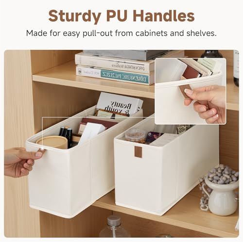 StorageWorks Narrow Storage Bins for Closet Shelves, Beige, 2-Pack