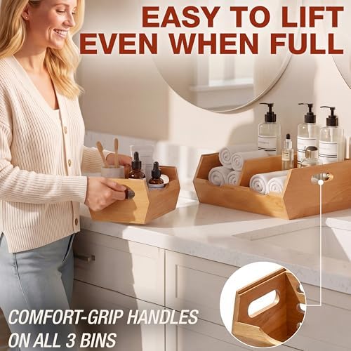 HOMESTEAD Stackable Solid Wood Storage Bins for Pantry & Countertop, Ventilated Potato and Onion Basket Organizer with H
