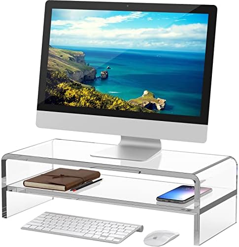 Egchi Acrylic Monitor Stand,2 Tiers Computer Monitor Riser(18x8x5.5 inches),Computer Stand/Monitor Riser for Office,Scho