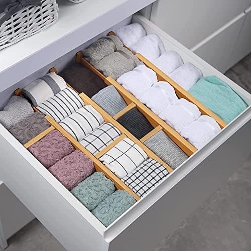 Adjustable Bamboo Drawer Dividers for Clothes, Kitchen Utensils, Office Desks, Bathroom Accessories, Socks and Underwear