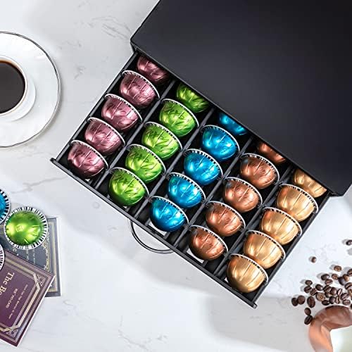 FlagShip Coffee Pod Drawer,50 Large Vertuo Pods Capacity,Black Metal