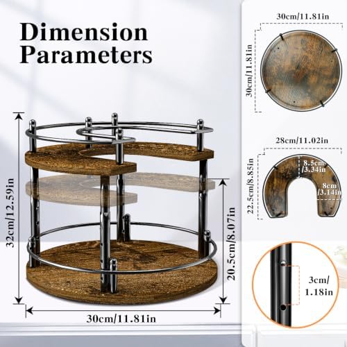 2 Tier Lazy Susan Organizer Turntable for Cabinet U-Shape Spinning Makeup Organizer 11.8" Rotating Spice Rack Height Adj