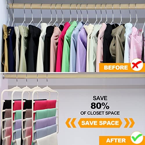 Closet Organizers and Storage,3 Pack Velvet Pants-Hangers-Space-Saving,Non Silp 5 Tier Scarf Jeans Closet Organizer,Dorm Room Essentials for College Students Girls Boys Guys,Organization and Storage