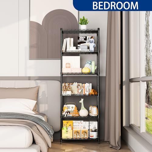 REGILLER 6 Wire Shelving Steel Storage Rack Adjustable Unit Shelves for Laundry Bathroom Kitchen Pantry Closet(Black,11.