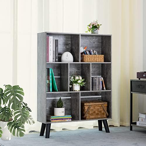 LEYAOYAO Cube Bookshelf, Mid-Century Modern Book Shelf with Legs,Dirty Grey