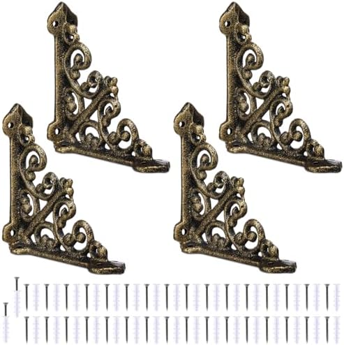 Blulu 4 Pack Decorative Shelf Brackets, Vintage Cast Iron Brackets