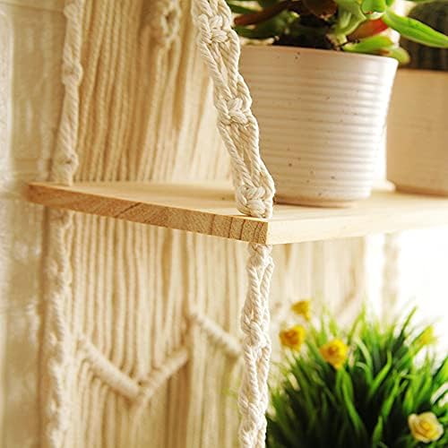 Macrame Wall Hanging Shelf - Boho Indoor Hanging Shelves for Wall - Decorative Bohemian Floating Plants Room Storage She