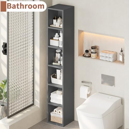 6-Tier Tall Narrow Bookshelf,Slim Bookcase with Open Cubes