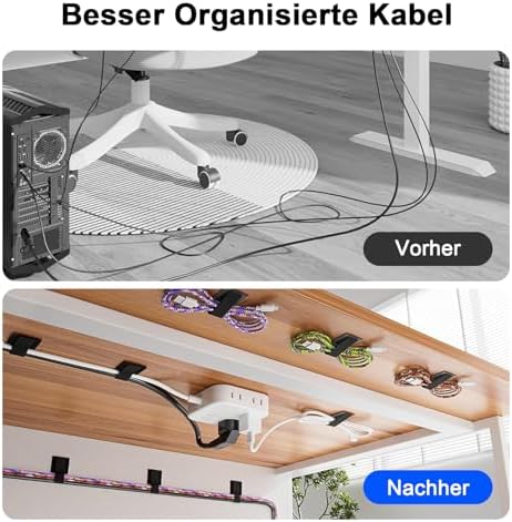 SURFOU 60 PCS Cable Tidy Under Desk, Self-Adhesive Hook and Loop Straps with Strong Sticky Back, Reusable Adjustable Org