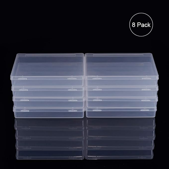 BENECREAT 8 Pack Rectangle Clear Plastic Bead Storage Containers Box Drawer Organizers with Lid for Earplugs Tiny Beads Dices and Other Small Craft Accessories - 4.72x3.9x0.78 Inches