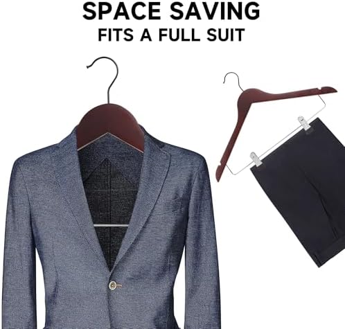 Wooden Hangers with Adjustable Metal Clips, 72-Pack, Dark Cherry