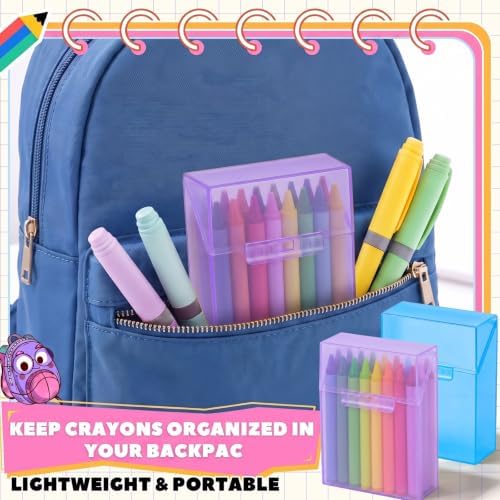 Clabby 2 Pcs Clear Plastic Crayon Boxes Hold 24 Count, Blue,Purple
