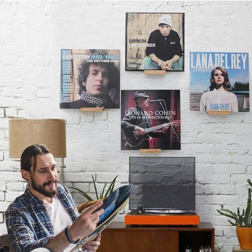 Vinyl Record Shelf Wall Mount,Small Record Holder,Natural Wood,6Pcs