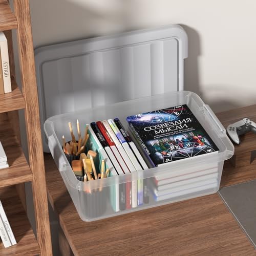 14 Quart Plastic Clear Storage Bin, 2 Packs Organizers Boxes