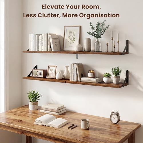 Axeman 36 Inch Floating Shelves, 8 Inch Deep Brown Wall Shelves Set of 2