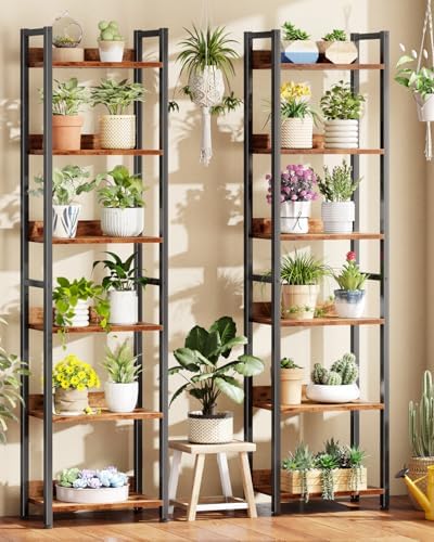 Furologee 6 Tier Bookshelf Set of 2,Industrial Bookshelves and Bookcases