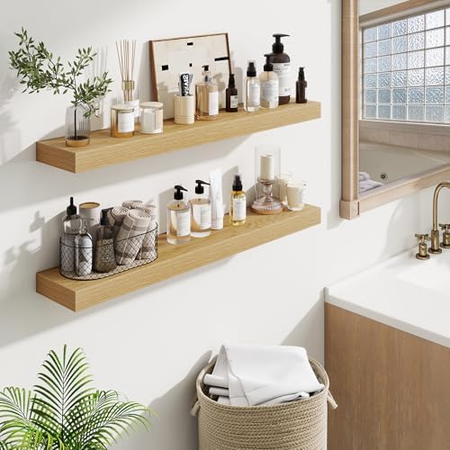 Fun Memories Floating Shelves for Room Wall, 36 Inch Long Shelf Set of 2， Hanging Wood Shelves for Storage & Display, Oa