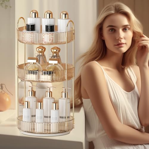360° Rotating Makeup Organizer for Vanity - 3 Tier Perfume Organizer with Large Capacity - Skincare Organizer for Bathro
