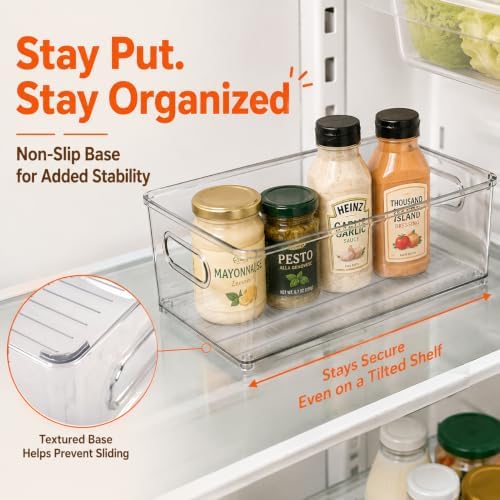 LotFancy 4 Pack Fridge Organizer Bins, Clear Plastic, Stackable, Can Soda
