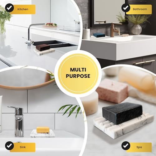 DAY1 Marble Soap Dish Tray – Bathroom Sink Soap Holder, Vanity Tray, Brush Organizer, Decorative Resin Dish for Kitchen,