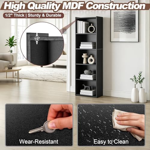 SUPER DEAL 5-Tier Bookcase and Bookshelf, Open Storage Shelves Narrow Tall Freestanding Cube Display Shelf for Bedroom H