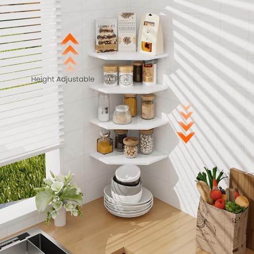 Homode Corner Wall Shelf, Corner Shelf Floating, Set of 4 Wooden Hanging Corner Shelves with Wire Hole for Bathroom Livi