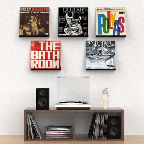 ILYXY Acrylic Vinyl Record Holder Wall Mount – 8 Pack 12-Inch Floating Vinyl Shelves, Black Record Display Frames for LP Albums & Wall Decor