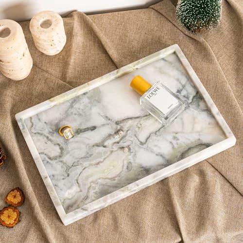 Koville Natural Marble Tray, 12x8“ Coffee Table Vanity/Decorative Tray for Jewerly, Watch, Perfume Candle Storage for Be