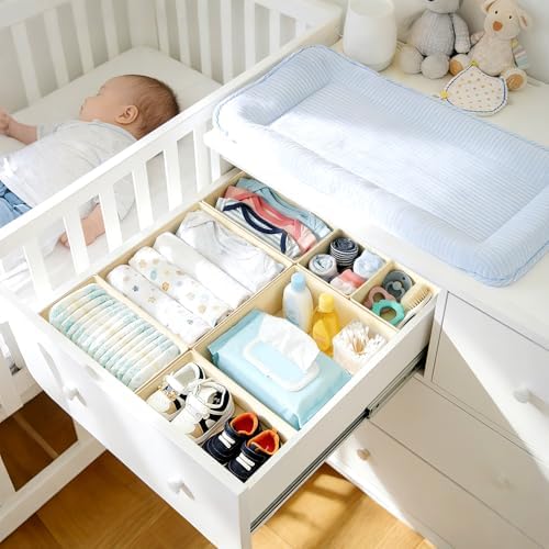 DIMJ Drawer Organizer Clothes Storage - 21 Pack Baby Dresser Organizer for Nursery Closet Organization, Fabric Drawer Organizer Bins for Underwears Socks Bras, Foldable Storage Dividers for Bedroom