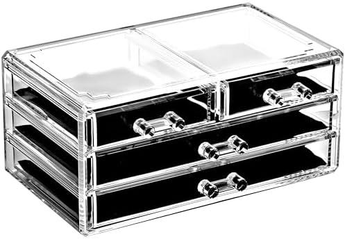 Ikee Design 5 Pcs Acrylic Makeup Organizer, 15 Drawers Lipstick Holders