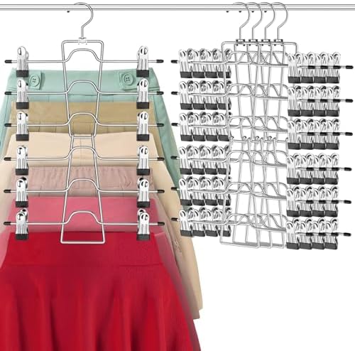 Pants Skirt Hangers with Clips 4 Pack 6 Tier Foldable
