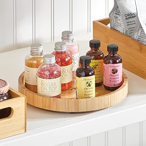 mDesign Bamboo Lazy Susan Turntable Food Storage Container for Cabinets, Pantry, Refrigerator, Countertops, Spinning Org