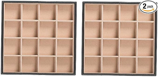 Glenor Co Earring Organizer Tray - Set of 2 - Stackable 32 Slots Jewelry Storage Trays - Display on Dresser or Drawer - Compatible with Other Trays - Black