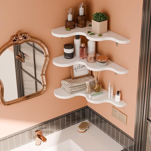 Cute Cloud Shelf Set of 3 - Wavy Floating Corner Shelves Wall Mounted, Corner Shelf Floating with Brackets, Nursery Shel