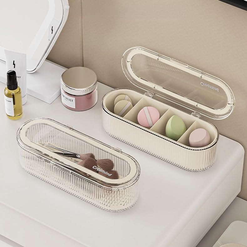 Makeup Brush Holder Organizer, Clear Acrylic Makeup Sponges Organizer, Cosmetic Storage Case with Lid, Display Case for 