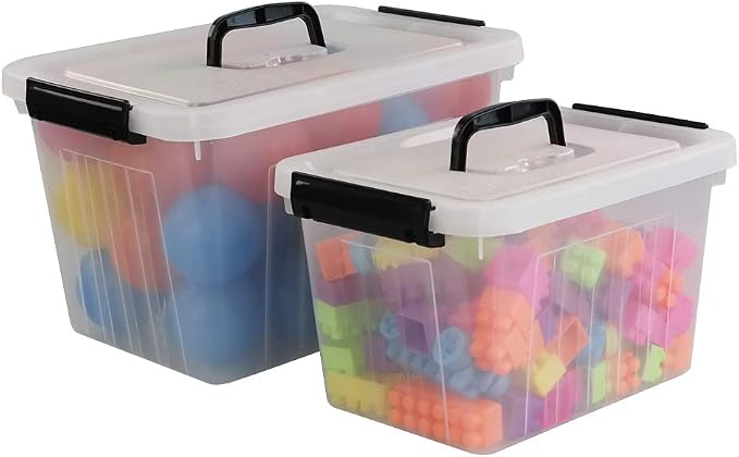 Obstnny 12 Quart&6 Quart Plastic Latching Box With Handles, Clear Storage Bins with Lid