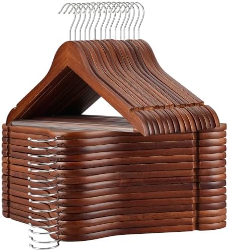 TOPIA HANGER Walnut Wooden Hangers 30 Pack, Heavy Duty Clothes Hangers