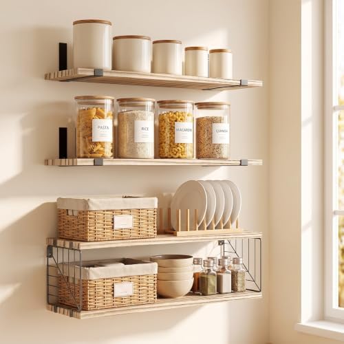 Fixwal 3+1 Tier Bathroom Floating Shelves Over Toilet, Light Brown