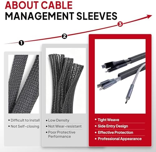 Black Split Braided Cable Management Sleeves 3/4inch -20Feet