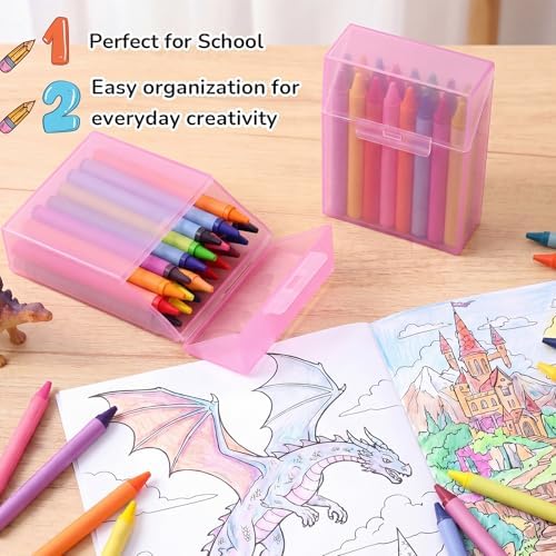 Clabby 2 Pcs Clear Plastic Crayon Boxes Hold 24 Count, Pink