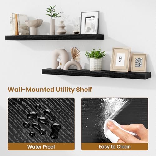 Fun Memories 40 Inch Floating Shelves, Long Wood Wall Shelf Set of 2 with Invisible Brackets, for Bathroom, Living Room,
